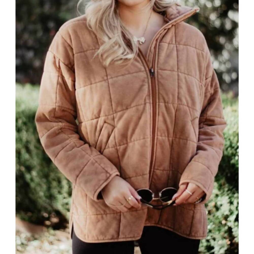 NEW KATYDID sandstone wash quilted jacket in brown